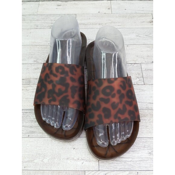 J Crew Sandals Womens 9 Tortoise Slip On Leopard Print Jelly Pool Slides Brown - Picture 3 of 12